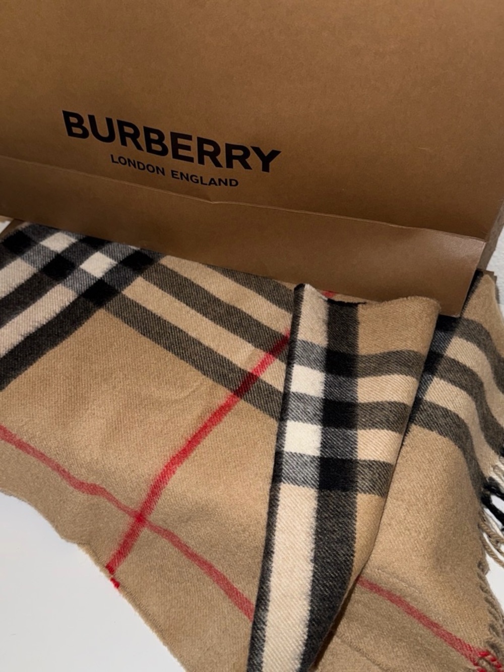 Burberry Men’s Classic Check Scarf - Beige with Black & Red Accents